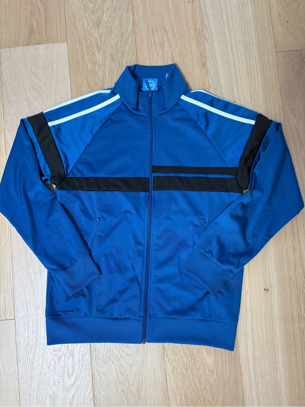 Adidas Blue Track Jacket with Black and White Accents